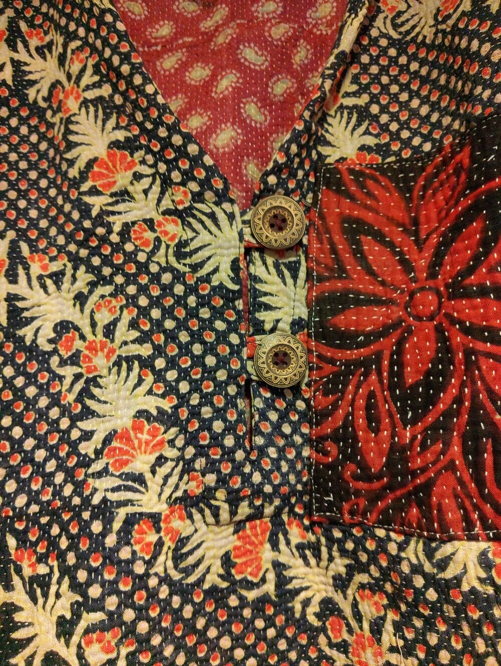 Kantha Bae Peace And Love Poncho In Blue And Red